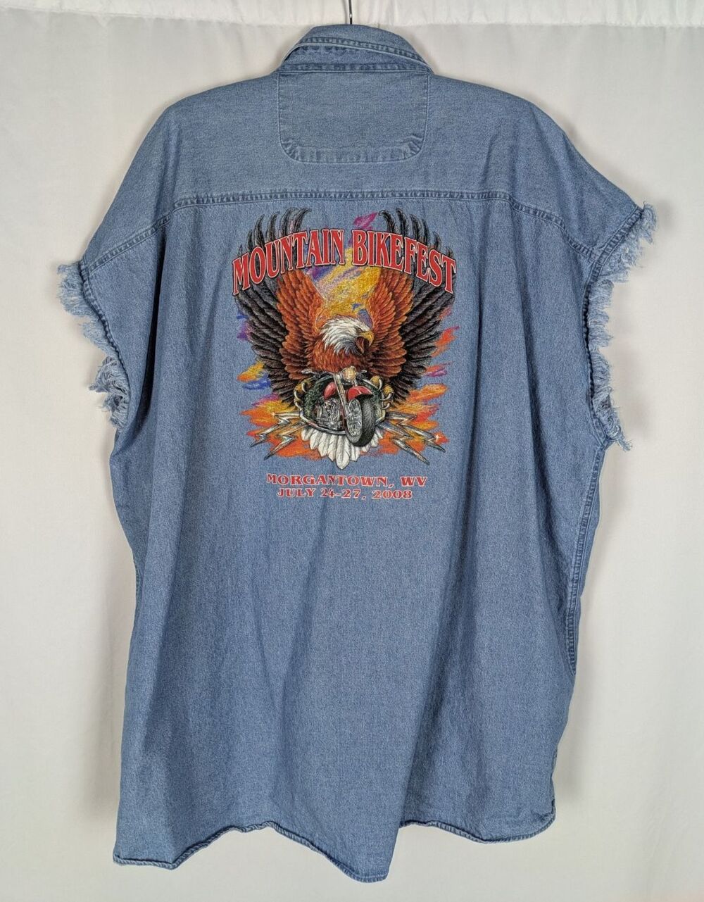 Vintage 2008 Mountain Bikefest Morgantown WV Denim Cutoff Shirt 4XL Biker Vest